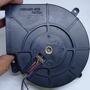 Used 24V 125mm x 125mm x 33mm 24V Turbo Blower Fan Cooling Fan - the black plastic housing, a central brass bearing, and a four-wire connector port.