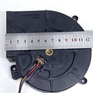 Used 24V 125mm x 125mm x 33mm 24V Turbo Blower Fan Cooling Fan - shown from the top with a metal ruler measuring its width across the black circular housing.