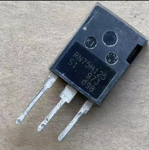 Used RN75H125 IGBT 1250V 75A High Voltage Power IGBT - close-up of a black, three-pin electronic transistor component with the text "RN75H125", "S1", "973", and "098" printed on its surface.