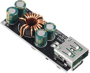 V790 SW3518S module Fast Charging DC6-32V QC4.0 PD3.0 Type-C VOOC - a black circuit board featuring a copper inductor, four capacitors, a USB-A port, and a USB-C port.