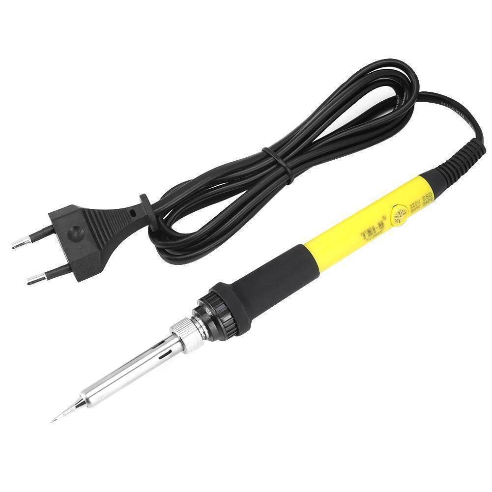 Variable Tni-u 60W Soldering Iron 093D+ - with a yellow handle, black grip, metal tip, and a black two-pin power cord.