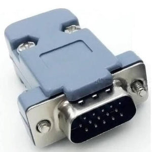 VGA Connector With Cover Type b Male - a grey plastic housing attached to a male VGA connector with three rows of pins and two metal mounting screws.