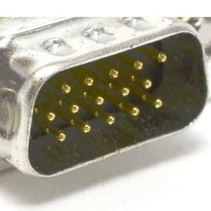 VGA Connector With Cover Type b Male - close-up view of the metallic male connector head showing the gold-plated pins inside the D-sub housing.