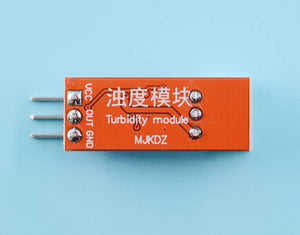 Water Turbidity Sensor - shown as a rectangular orange circuit board with three pins on the left side and labels for VCC, OUT, and GND.