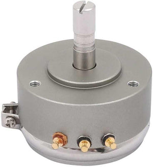 WDD35D4 5k Ohm 2W Continues Potentiometer Angle Sensor Displacement Sensor Variable Resistor - a silver cylindrical sensor with a top shaft, three gold-colored contact pins on the side, and a metal mounting bracket.