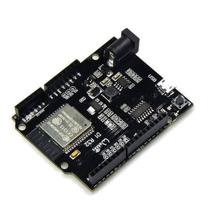 Wemos ESP32 D1 R32 WiFi And Bluetooth Module - a black rectangular development board featuring a micro-USB port, a DC power jack, and pin headers.