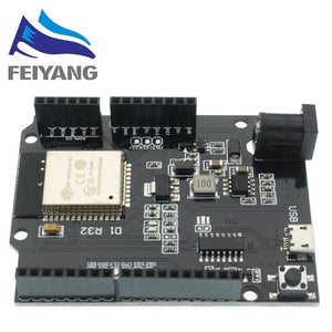 Wemos ESP32 D1 R32 WiFi And Bluetooth Module - a black rectangular development board featuring a micro-USB port, a power jack, and pin headers.