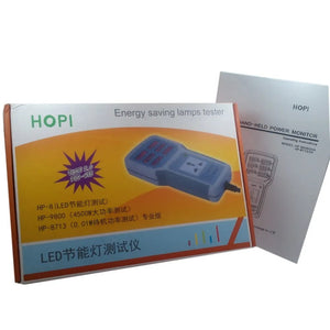 Wholesale HOPI HP-9800 Handheld Power Meter | Power Analyzer & LED Tester | Digilog.pk - shown as a product box with a printed image of a blue power tester and an accompanying operating instructions manual.