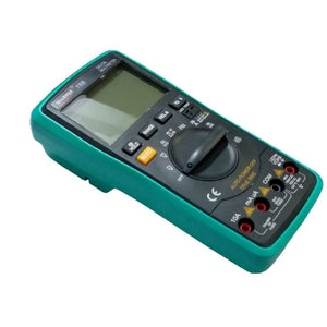 Winapex Digital Multimeter 18B True Tester RMS AC DC Volt Amp Ohm Capacitance LED Diode Frequency Meter Test 5999 Backlight Counts - teal and black, featuring a blank screen, a central rotary dial, function buttons, and input ports at the bottom.