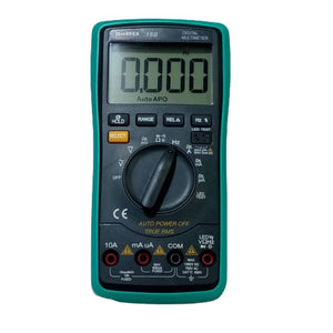 Winapex Digital Multimeter 18B True Tester RMS AC DC Volt Amp Ohm Capacitance LED Diode Frequency Meter Test 5999 Backlight Counts - green and black casing, showing a central rotary dial, buttons, input ports, and a screen reading 0.000.