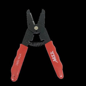 Wire Stripper Wire Cutter - a black metal tool with a spring-loaded hinge and red rubber handles labeled YTH-1041 and YTH.