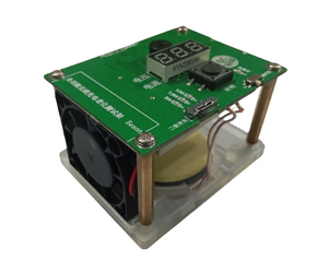 Wireless Charger Tester Smart Watches QI Wireless Charger Tester Voltage Current Load PCB Detector for Apple iWatch Galaxy Watch Wireless Chargers - a green PCB with a digital display, a cooling fan, a push-button, a slide switch, and a circular wireless charging coil.