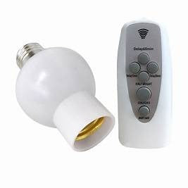 Wireless Remote Lamp Bulb Holder Receptacle (E27 Socket) - a white bulb base with a threaded connector and a matching white remote control with buttons.