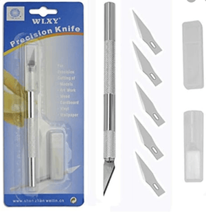 Wlxy Mobile Repairing Knife Set 6 Pcs Precision Art Hobby - a silver metal craft knife, five spare blades, and two plastic cases in retail packaging.