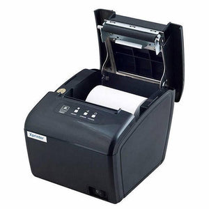 X Printer XP-S200M POS Receipt Printer Cash Register Thermal Printer - with an open top cover, a paper roll inside, a feed button, and three indicator lights.