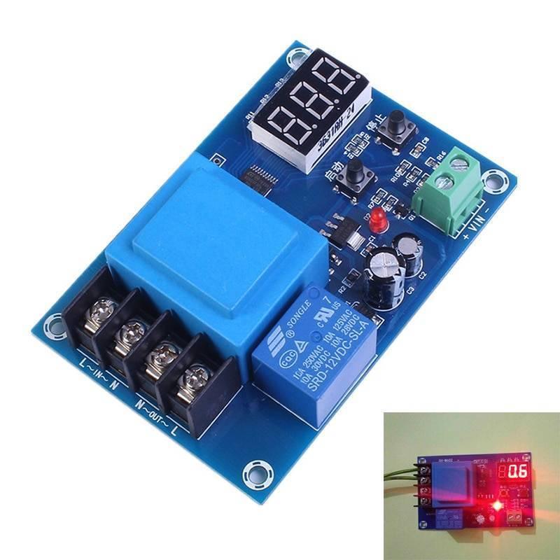 XH-M602 / XH-M633 Programable Battery Charging Control Module - Battery Charge Control Switch Protection Board - Pakistan - a blue circuit board with a digital display, two buttons, a relay, screw terminals, and an inset photo.