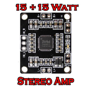 XHM181 Xh M181 PAM8610 12V Dual-channel Stereo Audio Amplifier Board - a black square circuit board featuring a central chip, input pins, and output terminals.
