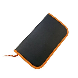YTH-2546B 2.5/4/6mm Solar Crimper MC3 MC4 Crimping Tool Kit - shown as a closed black rectangular storage case with orange fabric trim and a small orange zipper pull.