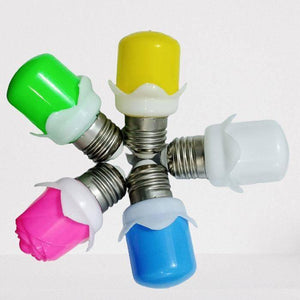 Zero Watt LED Blub Mix Colour - five LED bulbs with green, yellow, white, pink, and blue flower-shaped covers and standard screw bases.