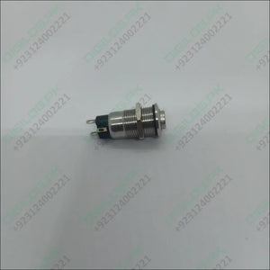 ZLQ-B5V 12mm Waterproof Metal Push ON Push OFF Button Switch With Power Indication - shown as a silver metal cylindrical switch with two rear terminals.