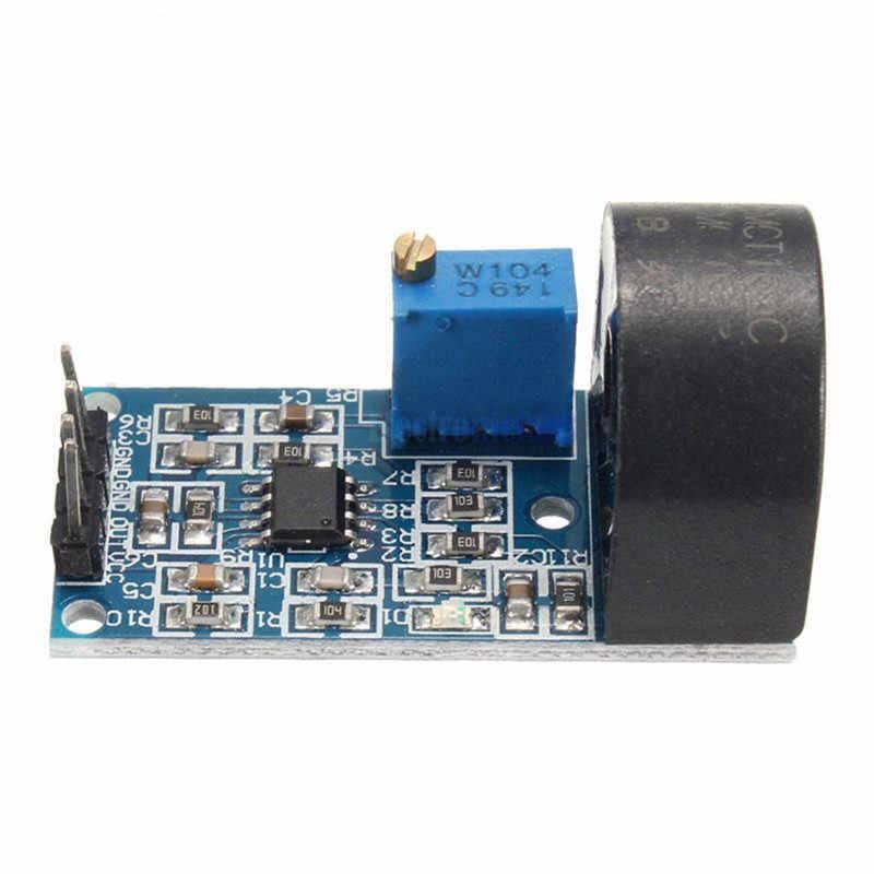 ZMCT103C 5A Range Single Phase AC Active Output Onboard Precision Micro Current Transformer Module Current Sensor For Arduino - a blue circuit board with a black transformer, a brass-topped potentiometer, and a four-pin connector on one end.