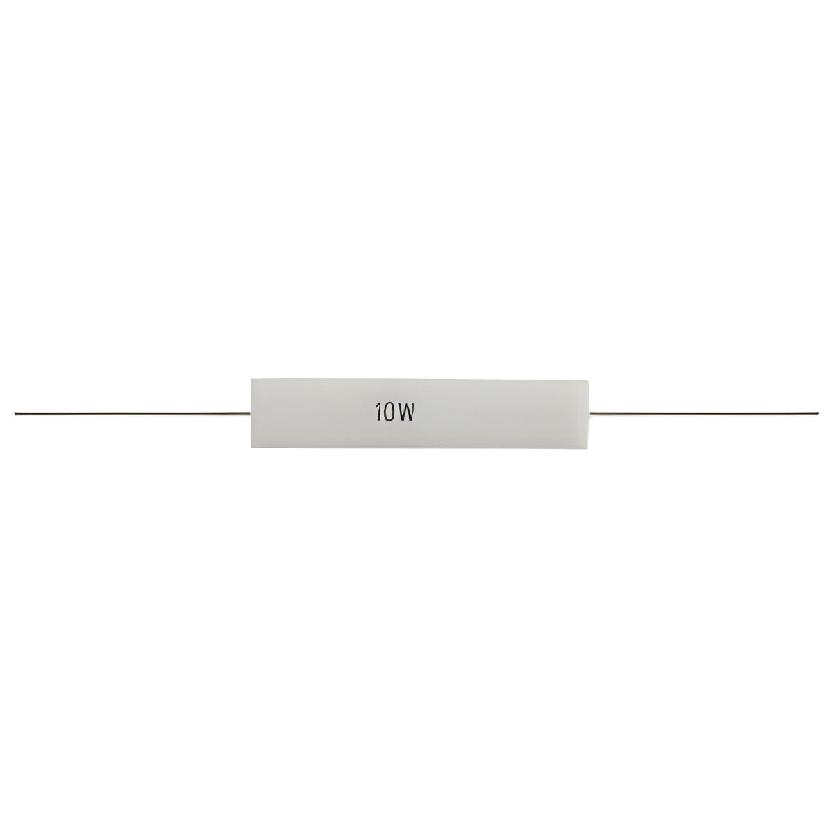 0.1ohm 10W 10W0.1rj 10 Watts 0.1R Resistor - a white rectangular ceramic resistor with a wire lead extending from each end and "10W" printed on its side.