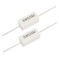 0.1ohm 5W 5W0.1rj 5 Watts 0.1R Resistor - two rectangular white ceramic resistors with axial leads, each printed with the text 5W0.1ΩJ.