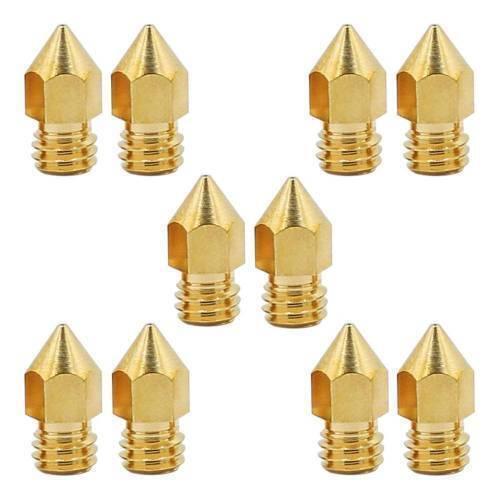 0.3mm 3d Printing Nozzle 3d Printer Accessories MK8 Brass Nozzle - a collection of ten identical gold-colored brass printer nozzles arranged in rows.