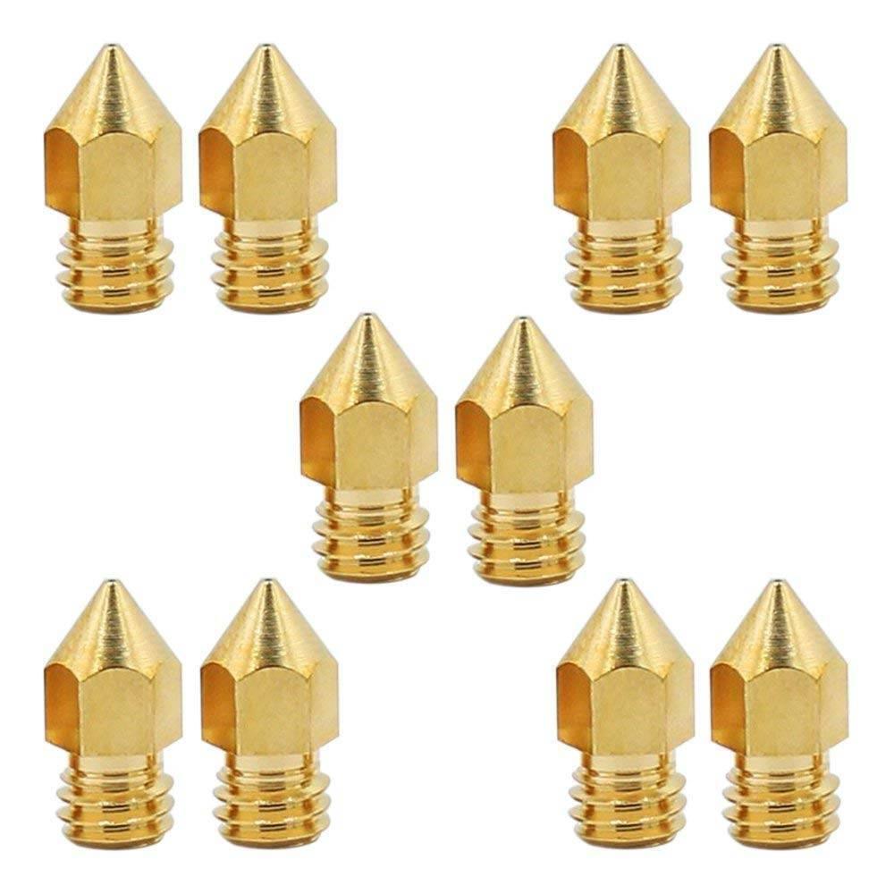 0.4mm 3d Printing Nozzle 3d Printer Accessories MK8 Brass Nozzle - shown as a collection of ten identical gold-colored brass nozzles arranged in a grid.