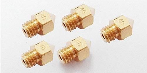 0.4mm 3d Printing Nozzle 3d Printer Accessories MK8 Brass Nozzle - five gold-colored brass nozzles with the number 40 stamped on each head.