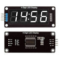 0.56 inch TM1637 7 Segments LED Display Module for Arduino - the front and back of the black circuit board, with the front displaying 14:56 and four pins on the side.