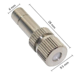 0.5mm Slip Lock Mist Nozzle For 6mm Quick Connector Spray - shown as a silver metal nozzle with a white center and dimension labels in millimeters.