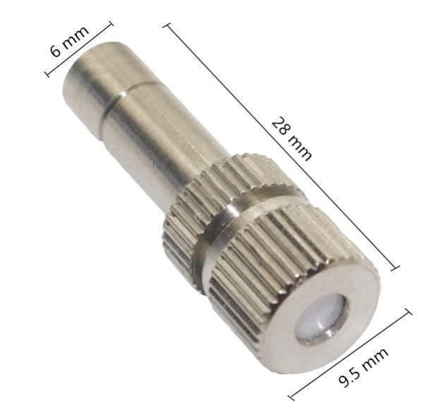 0.5mm Slip Lock Mist Nozzle For 6mm Quick Connector Spray - shown as a silver metal nozzle with a white center and dimension labels in millimeters.