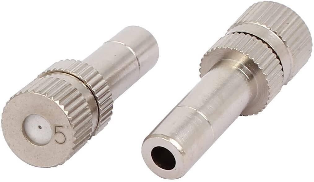 0.5mm Slip Lock Mist Nozzle For 6mm Quick Connector Spray - two silver-colored metal nozzles with one featuring the number 5 on its face.