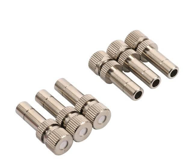 0.5mm Slip Lock Mist Nozzle For 6mm Quick Connector Spray - a set of six silver-toned metal misting nozzles with white circular spray tips.