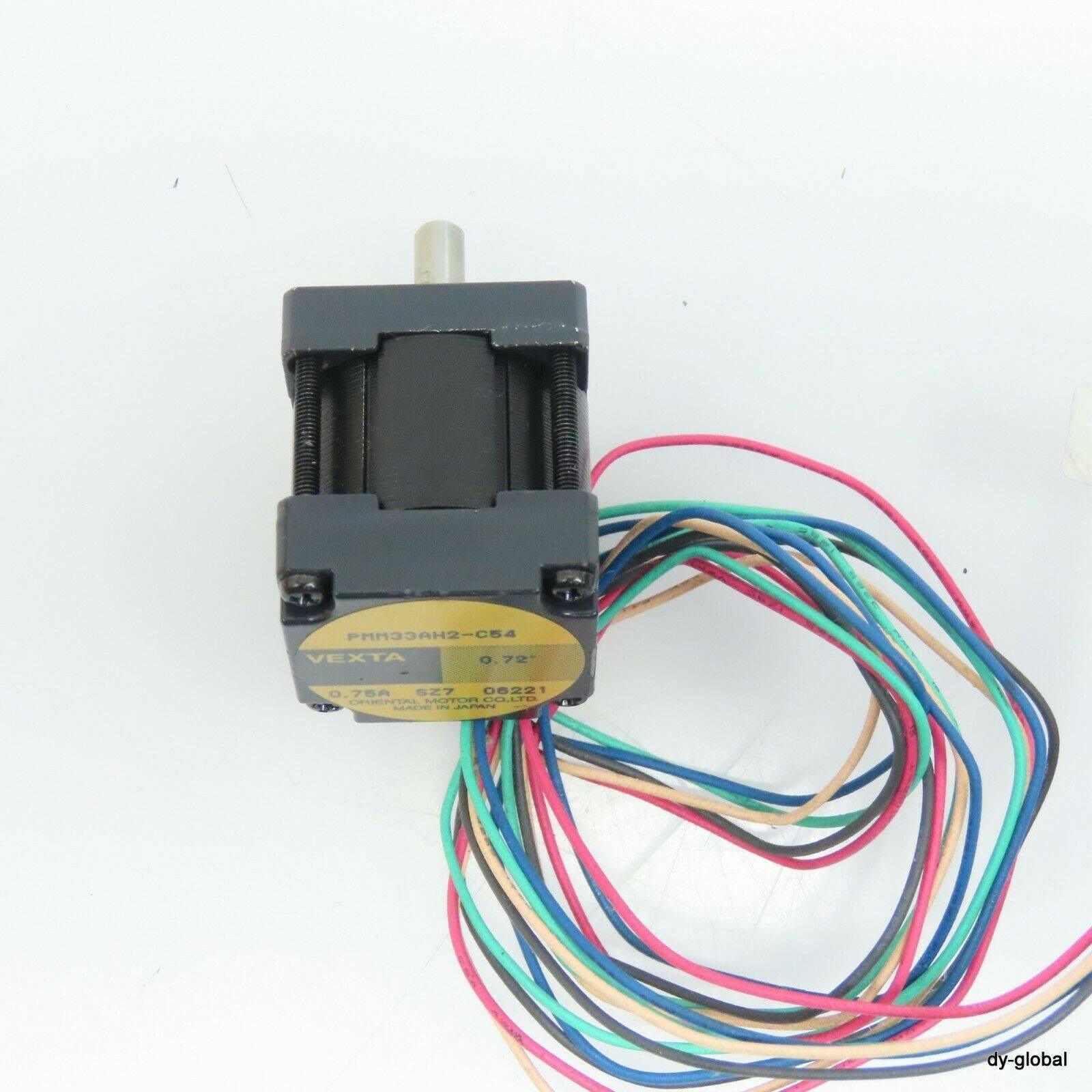 0.75A 5-phase Vexta Oriental Stepper Motor PMM33AH2 - a black square-bodied motor with a silver shaft and a bundle of multi-colored wires extending from the side.