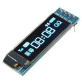 0.91 Inch 128×32 OLED LCD Display Module IC I2c DC 3.3V 5V For Arduino Pic - a blue rectangular circuit board with a screen displaying "08:08" and four pin connectors labeled GND, VCC, SCL, SDA.