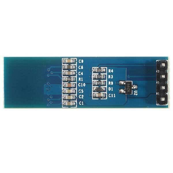 0.91 Inch 128×32 OLED LCD Display Module IC I2c DC 3.3V 5V For Arduino Pic - the blue rectangular back side of the PCB with surface-mount components and a four-pin header connector.