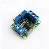 0 to 10V 0-5V To 4-20mA Converter Module Voltage To Current Module - a green circuit board with two blue screw terminal blocks and two adjustable potentiometers.