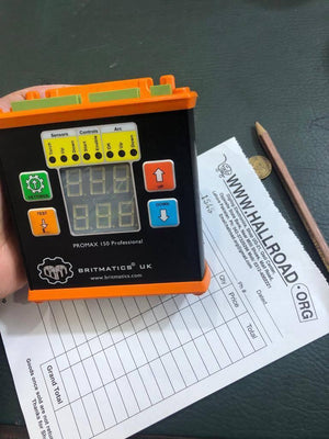 03334855597 Promax 150 Thc Universal Torch Height Controller For Plasma Cutter Better Then Proma - with a black face, orange casing, digital display, four buttons, and indicator lights next to a receipt.