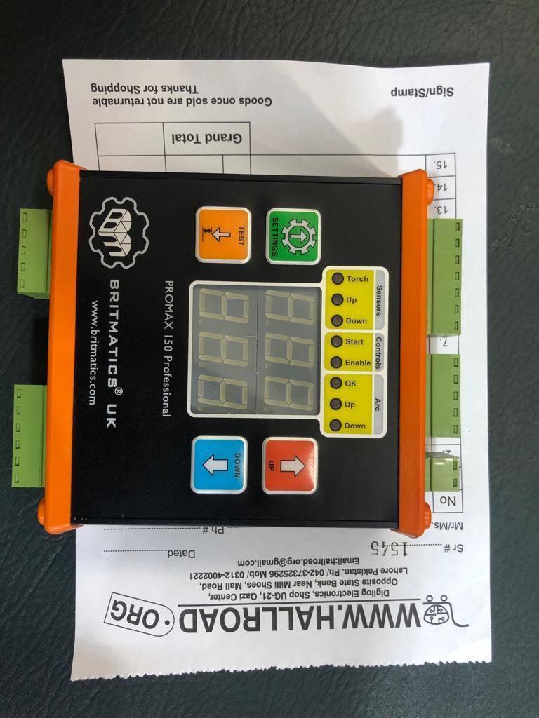 03334855597 Promax 150 Thc Universal Torch Height Controller For Plasma Cutter Better Then Proma - with an orange frame, digital display, control buttons, and status indicator lights on a receipt.