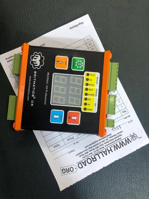 03334855597 Promax 150 Thc Universal Torch Height Controller For Plasma Cutter Better Then Proma - a black and orange rectangular device with a digital display, navigation buttons, and status indicator LEDs.
