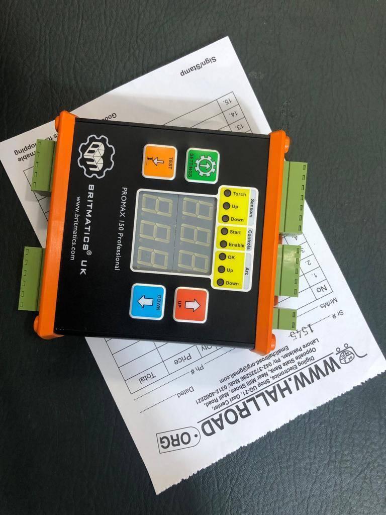 03334855597 Promax 150 Thc Universal Torch Height Controller For Plasma Cutter Better Then Proma - a black and orange rectangular device with a digital display, navigation buttons, and status indicator LEDs.