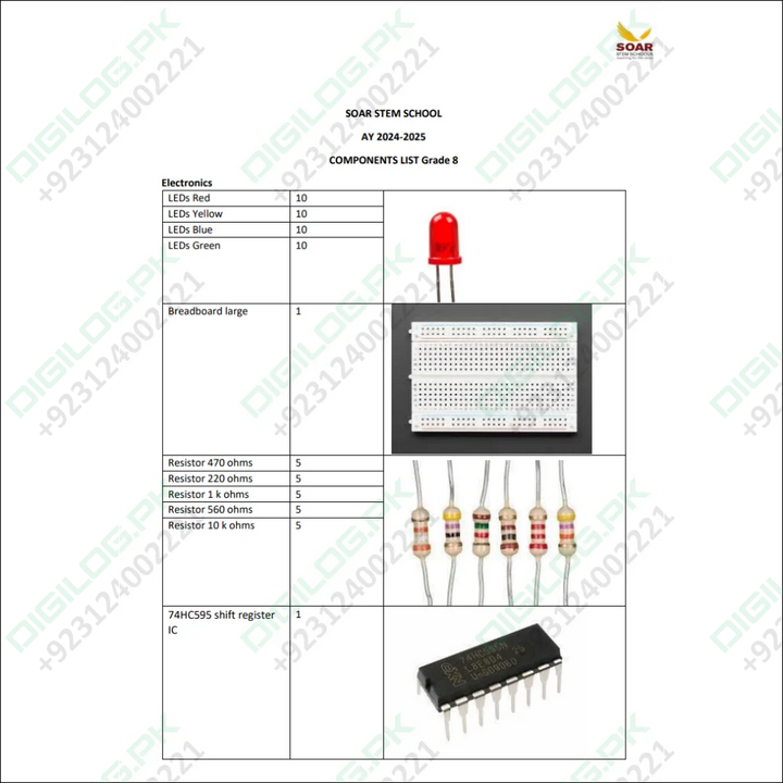 Soar Stem school AY 2024-25 Component list for Grade 8