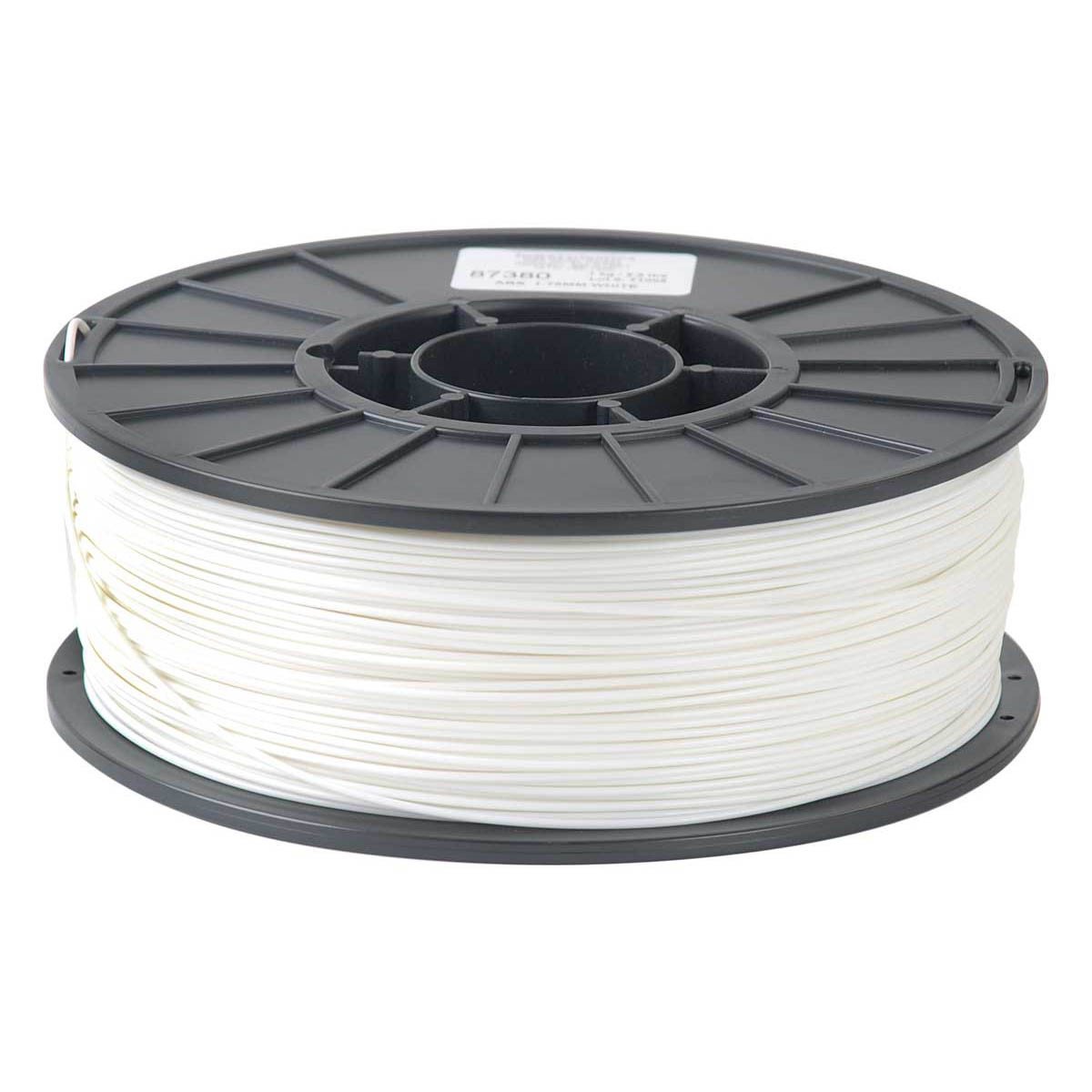 1/2kg 500 Gram 1.75mm ABS 3d Printer Filament Spool Filament - a white plastic filament strand tightly wound around a black circular spool.