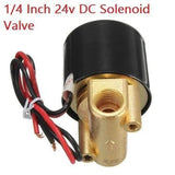 1/4 Inch 24V DC Solenoid Valve For Water Air Gas - a brass valve body with a threaded port, a black cylindrical coil, and two attached red and black wires.