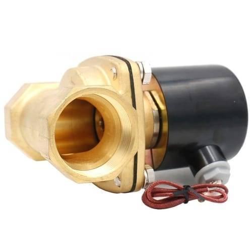 1.5 Inch 220V AC Brass Electric Solenoid Valve For Water Air Gas Fuels - a brass valve body with a threaded port and an attached black cylindrical solenoid coil.