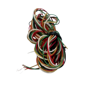 1.5 Meter 4pcs flexible Jumper Wires 4 Core Cable - shown as a coiled bundle of red, white, green, and yellow insulated wires with exposed copper ends.