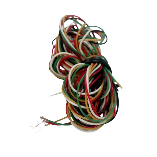 1.5 Meter 4pcs flexible Jumper Wires 4 Core Cable - shown as a coiled bundle of red, white, green, and yellow insulated wires with exposed copper ends.