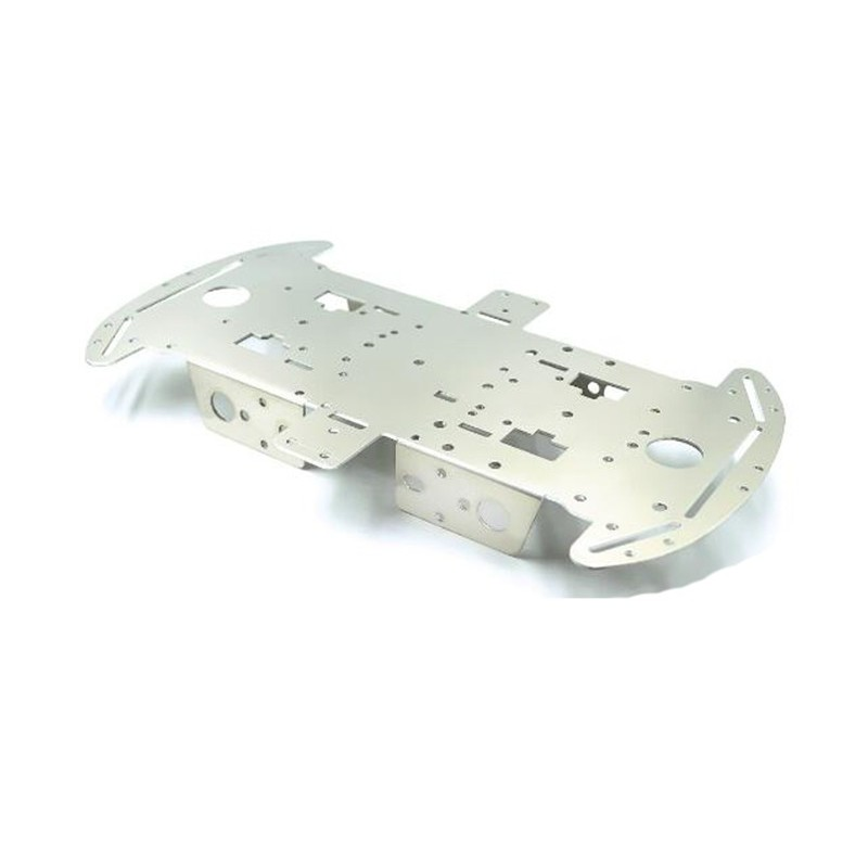 1.5mm Metal Smart Car Chassis Aluminium Alloy 4wd Robot Lightweight Frame - a silver, rectangular metal robot chassis with mounting holes and slots.